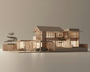 a model of a house with a car parked in front of it